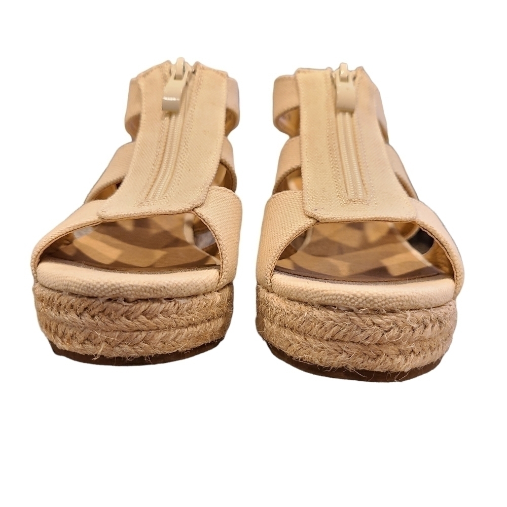 Jute Natural Open-front Sandals with Front Zipper and Wedge Heel, Size 7 - Picture 3 of 16
